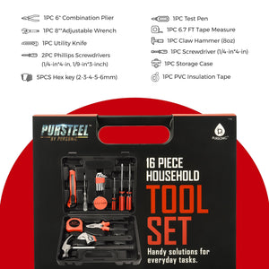 16 - Piece Household Handy Solutions Tool Kit - BIT OF TOUCH