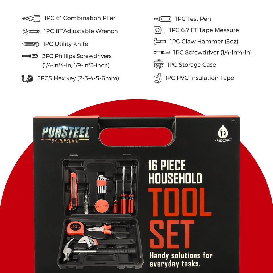 16 - Piece Household Handy Solutions Tool Kit - BIT OF TOUCH