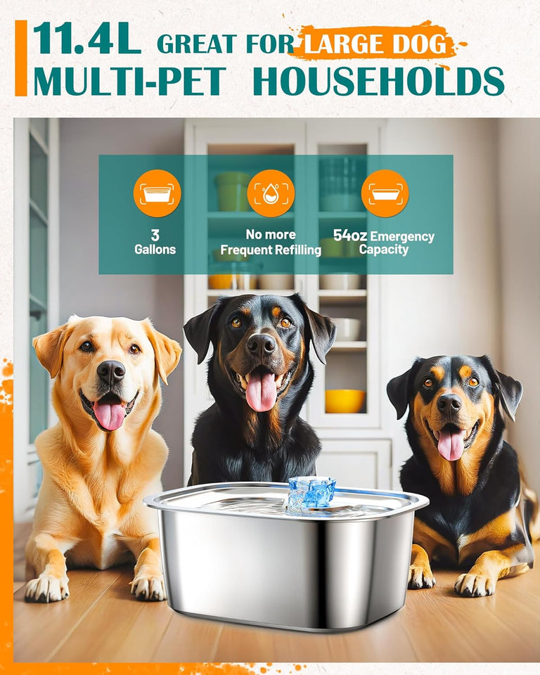 3Gallon Stainless Steel Dog Water Fountain for Large Dogs - BIT OF TOUCH