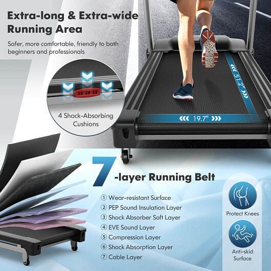 4.75 HP Folding Treadmill with Auto Incline and 20 Preset Programs - Black - BIT OF TOUCH
