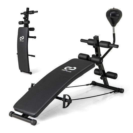 Adjustable Decline Sit Up Bench for Exercise for Home Gym with Speed Ball and 2 Resistance Bands - BIT OF TOUCH