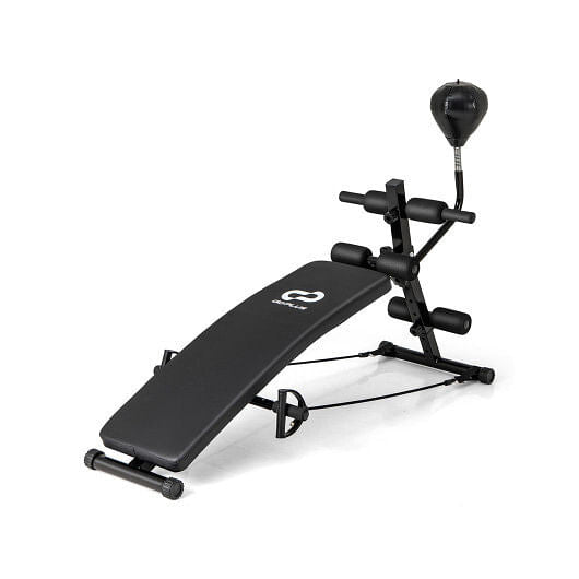 Adjustable Decline Sit Up Bench for Exercise for Home Gym with Speed Ball and 2 Resistance Bands - BIT OF TOUCH