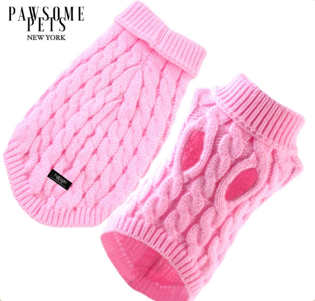 (EXTRA WARM) DOG AND CAT CABLE KNIT SWEATER - PINK - BIT OF TOUCH