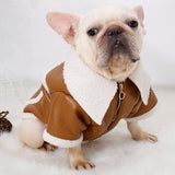 Plush Zipper Warm Faux Leather Dog Jacket - BIT OF TOUCH