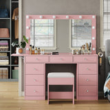 Yanosaku VD007 Bedroom Makeup Vanity desk with LED Mirror, 9 Drawers - BIT OF TOUCH