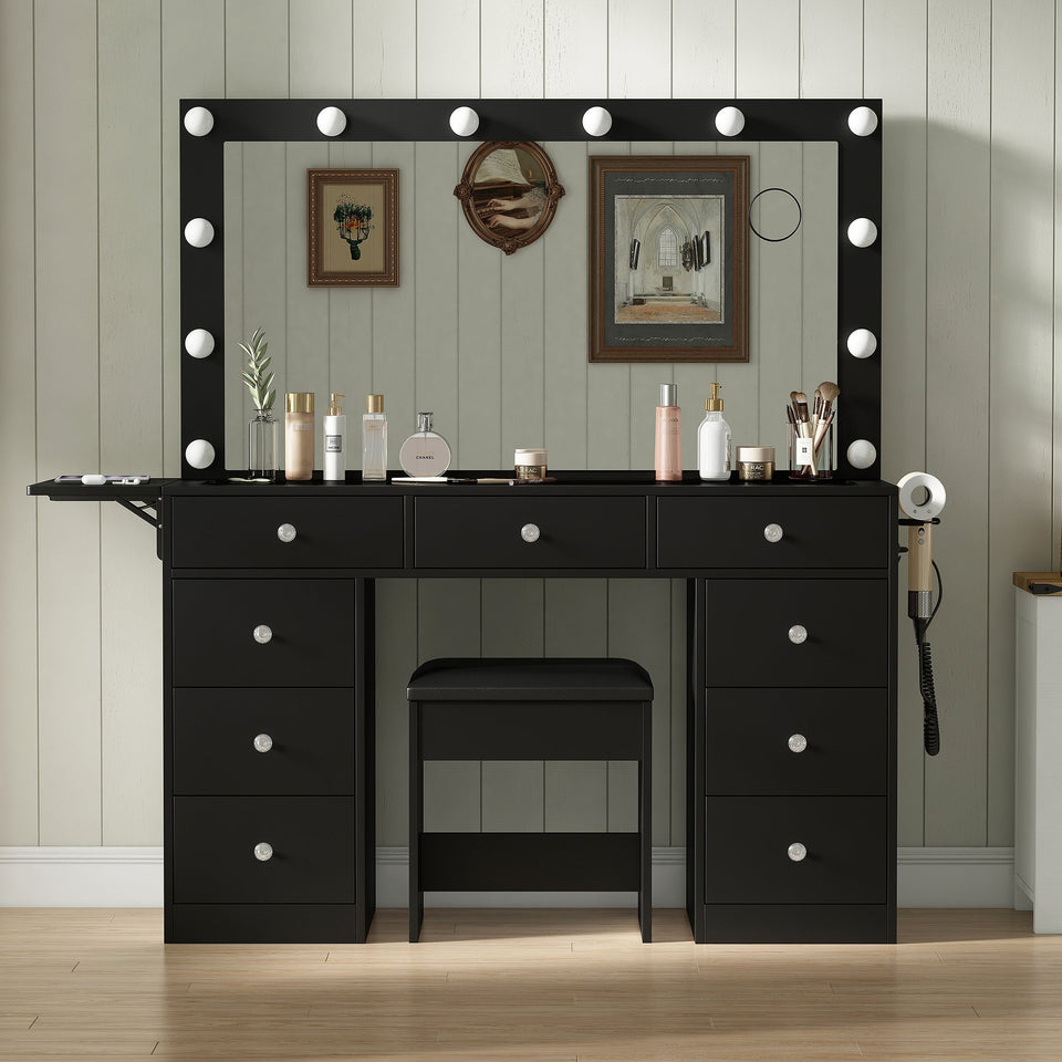 Yanosaku VD007 Bedroom Makeup Vanity desk with LED Mirror, 9 Drawers - BIT OF TOUCH