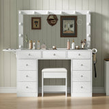 Yanosaku VD007 Bedroom Makeup Vanity desk with LED Mirror, 9 Drawers - BIT OF TOUCH