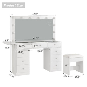 Yanosaku VD007 Bedroom Makeup Vanity desk with LED Mirror, 9 Drawers - BIT OF TOUCH