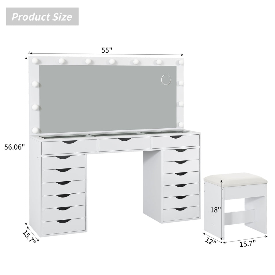 Yanosaku VD008 Bedroom Makeup Vanity desk with LED Mirro, 15 Drawers - BIT OF TOUCH