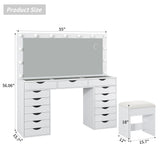 Yanosaku VD008 Bedroom Makeup Vanity desk with LED Mirro, 15 Drawers - BIT OF TOUCH