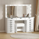 Yanosaku VD008 Bedroom Makeup Vanity desk with LED Mirro, 15 Drawers - BIT OF TOUCH