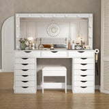 Yanosaku VD008 Bedroom Makeup Vanity desk with LED Mirro, 15 Drawers - BIT OF TOUCH
