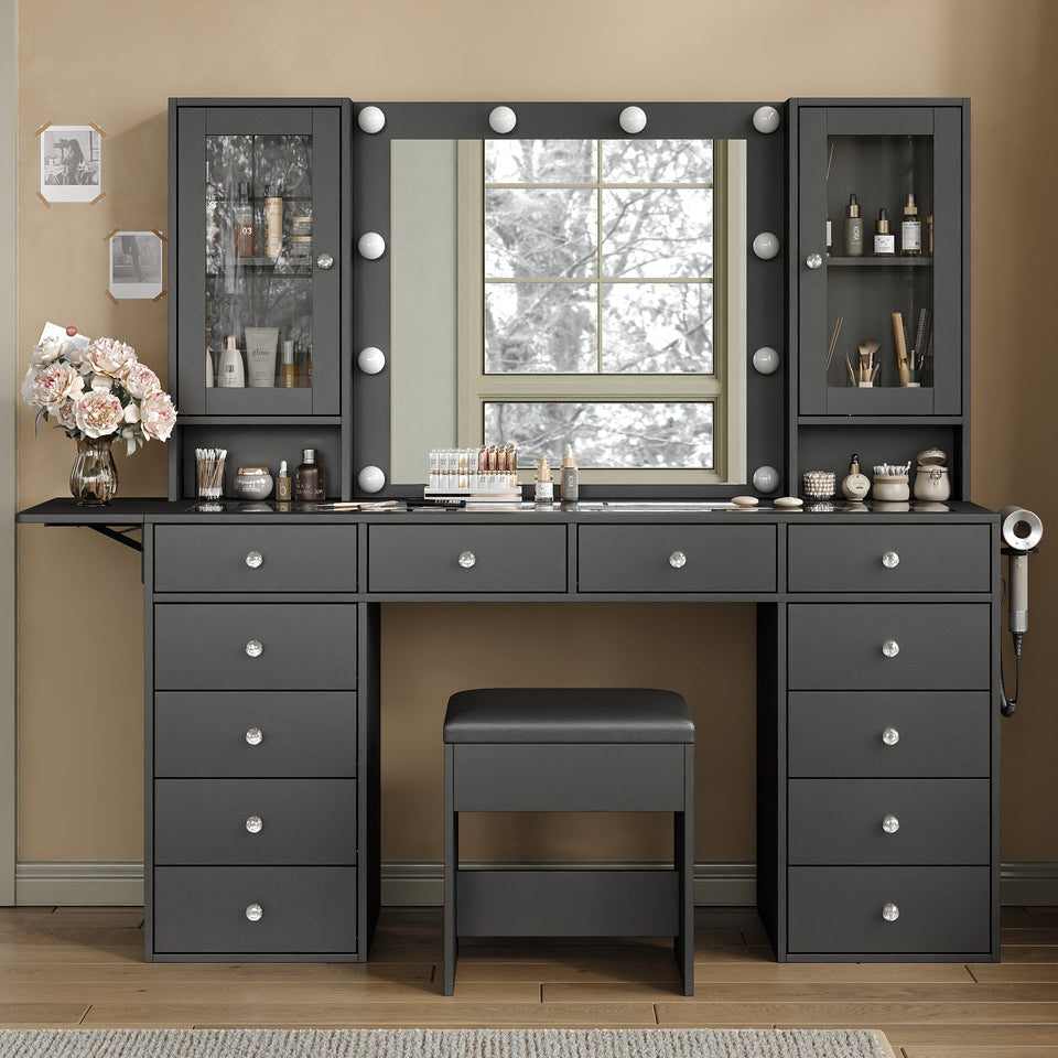 Yanosaku VD012 Bedroom Makeup Vanity desk with LED Mirror, 12 Drawers - BIT OF TOUCH
