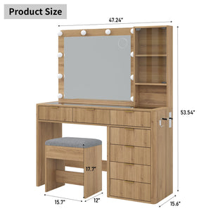 Yanosaku VD013 Bedroom Makeup Vanity desk with LED Mirror, 7 Drawers - BIT OF TOUCH