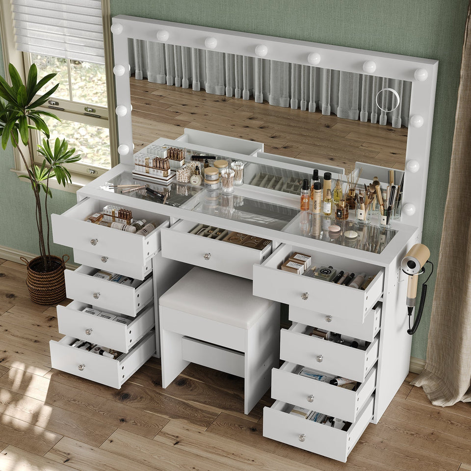 Yanosaku VD015 Bedroom Makeup Vanity desk with LED Mirror, 11 Drawers - BIT OF TOUCH