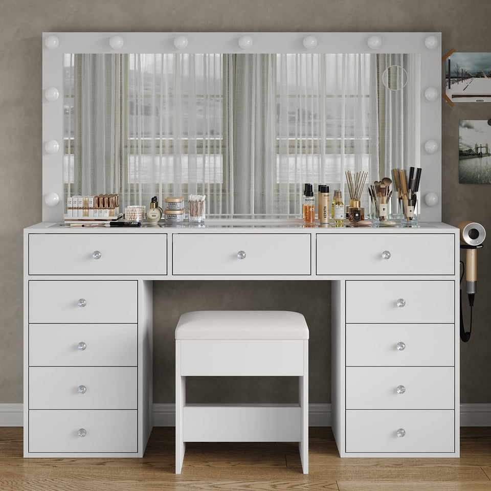 Yanosaku VD015 Bedroom Makeup Vanity desk with LED Mirror, 11 Drawers - BIT OF TOUCH