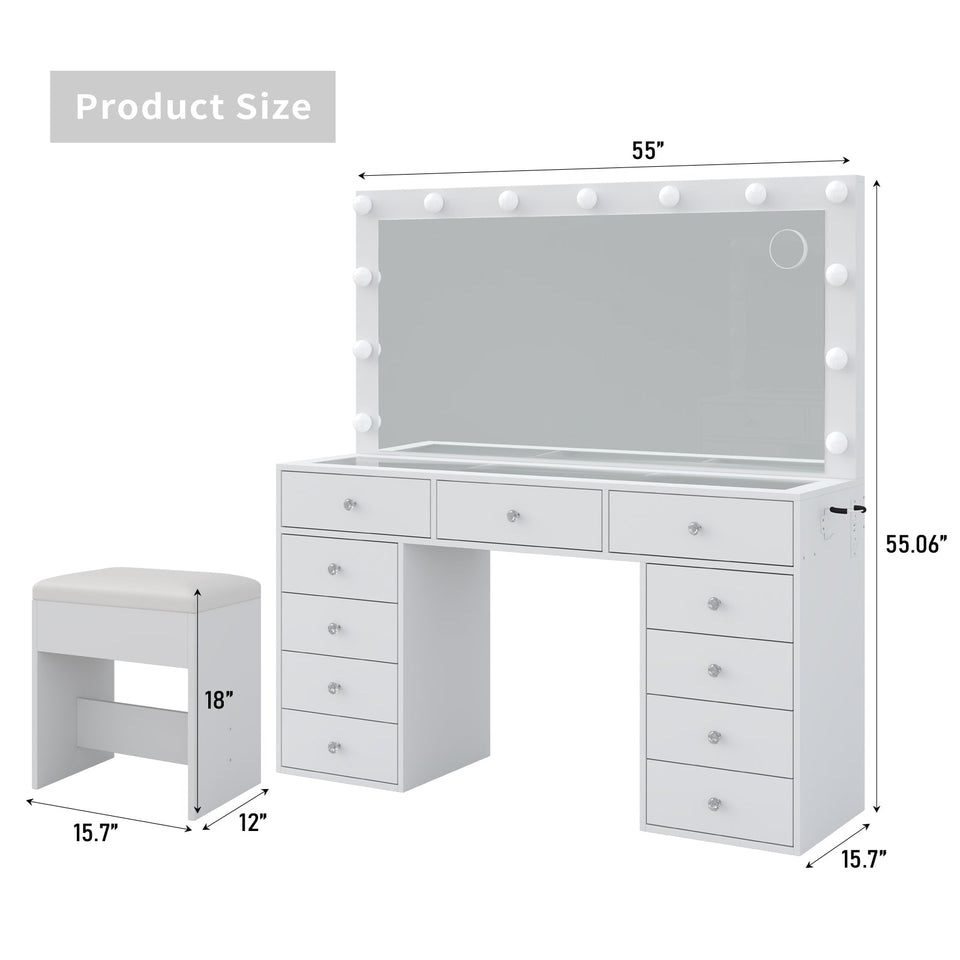 Yanosaku VD015 Bedroom Makeup Vanity desk with LED Mirror, 11 Drawers - BIT OF TOUCH