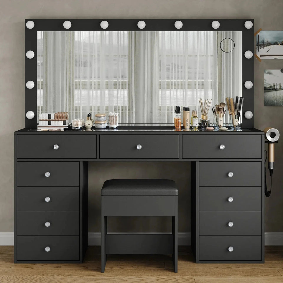 Yanosaku VD015 Bedroom Makeup Vanity desk with LED Mirror, 11 Drawers - BIT OF TOUCH